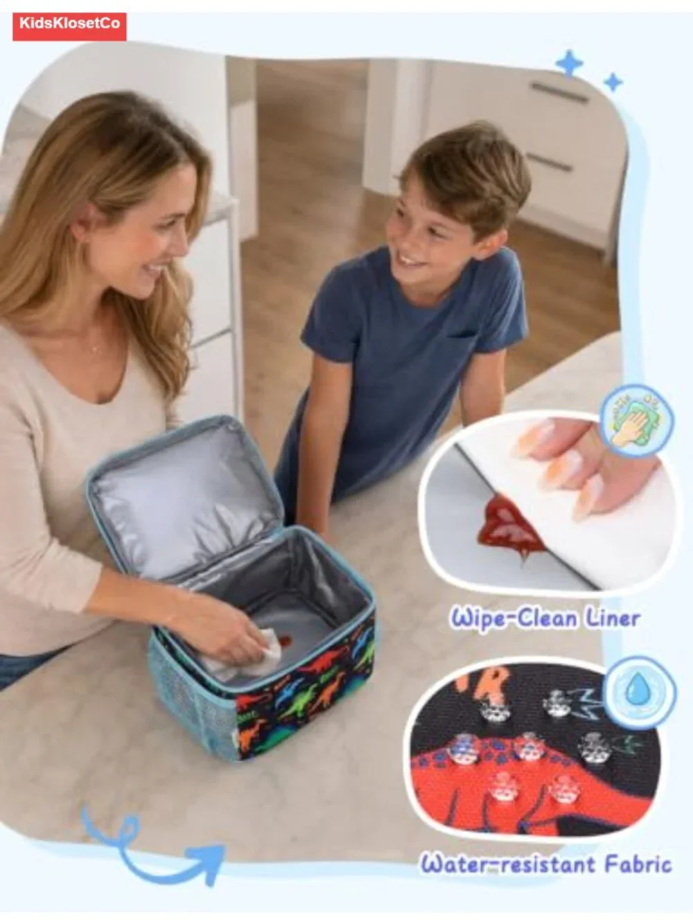 Insulated Kids Lunch Bag Double Compartment Water-Resistant Polyester Cooler